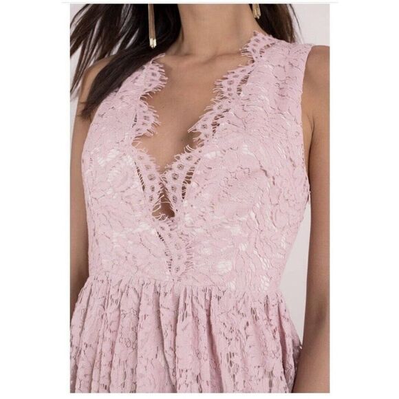 Tobi Blush Lace Overlay Sleeveless Plunging Neckline Mini Dress, NWT - Picture 2 of 11